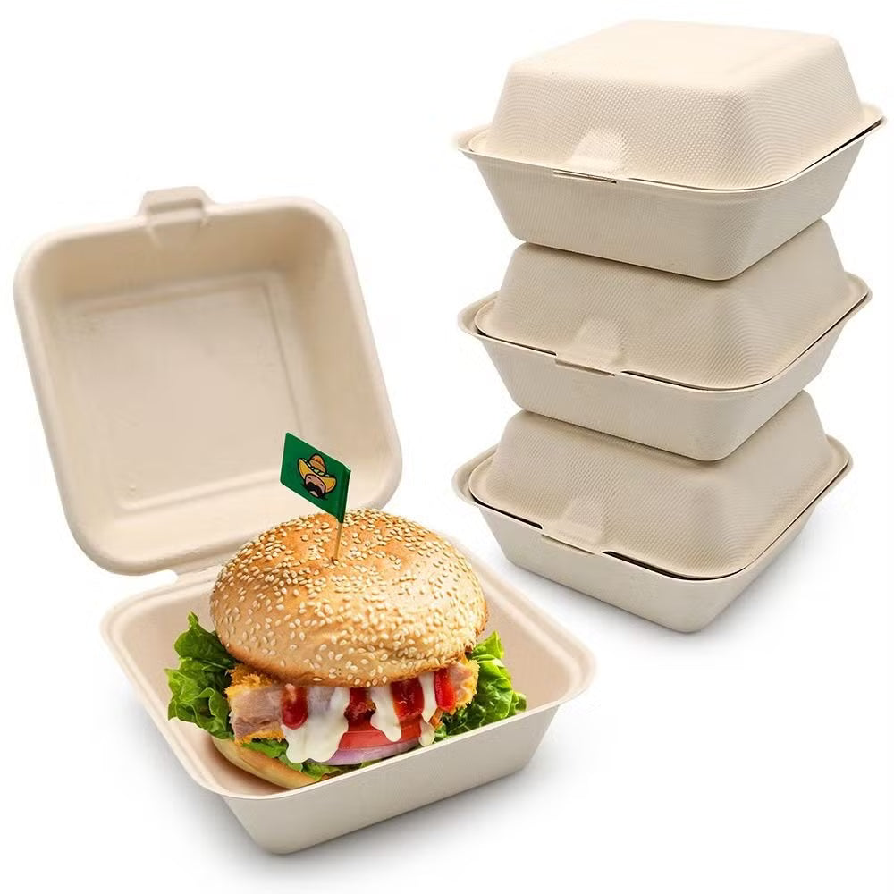 Meal Box Bagasse Hamburger 450ml 10's